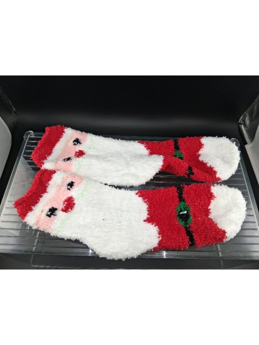 Santa Face Fuzzy Christmas Socks Red & White Non-Slip Cozy Fit